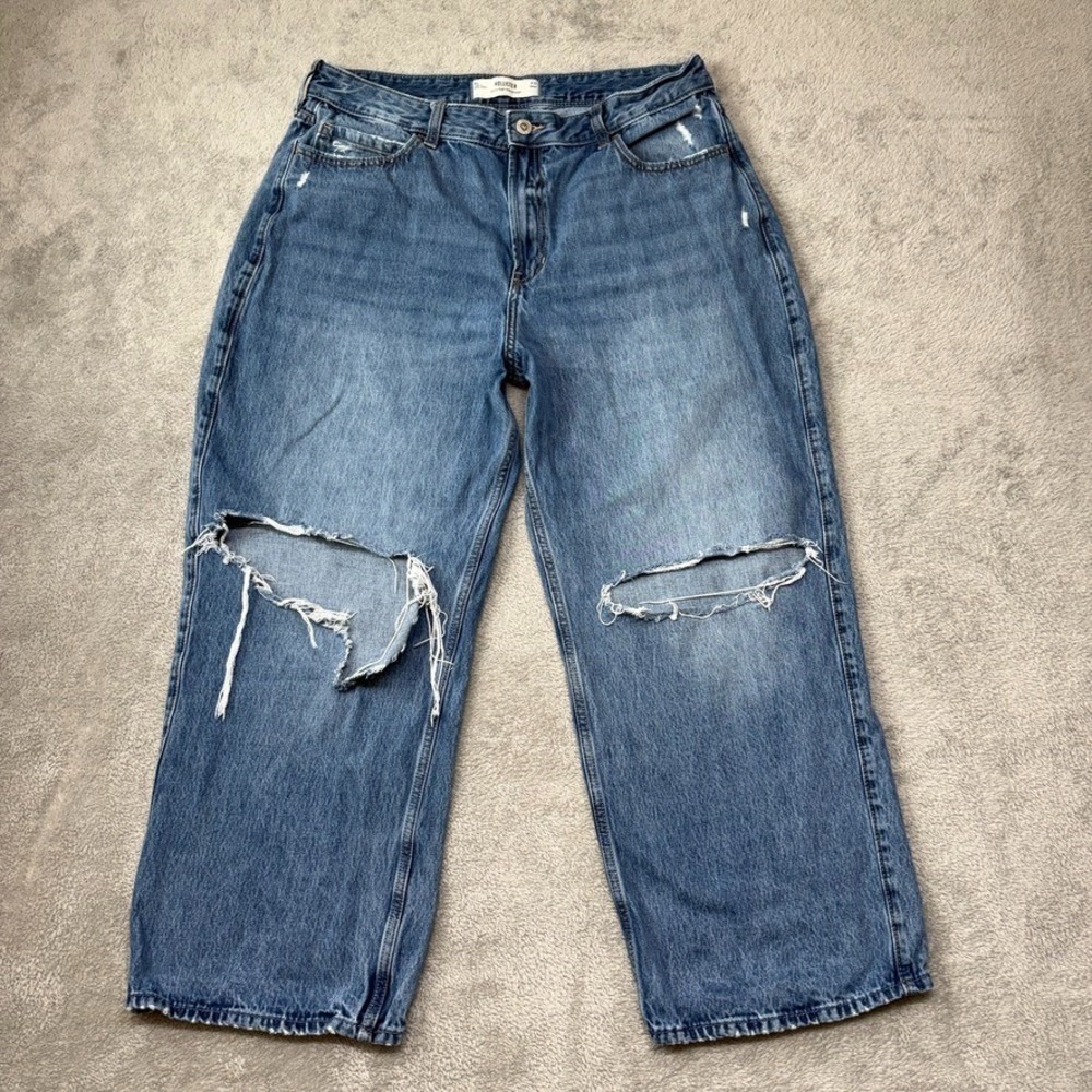Hollister Jeans Womens 16 Short Ultrah High Rise Baggy Wide Leg Ripped Denim